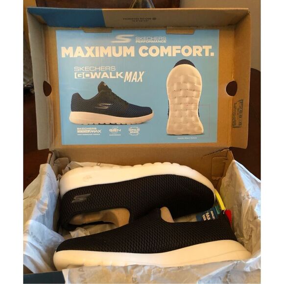 SKECHERS - NWTIB - M Sz 7W -Go Walk Max Performance Sneakers/Black w/White Soles - Picture 2 of 15